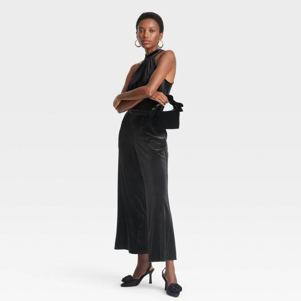A New Day -  Women's Velvet Jumpsuit Halter Neckline  Black - Picture 3 of 3